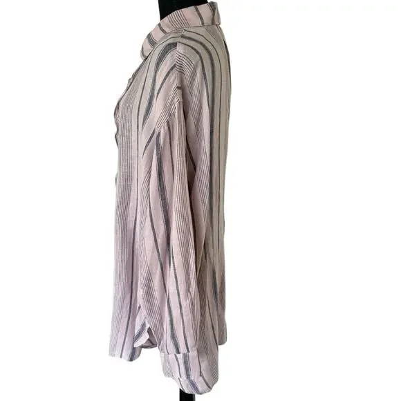 Free People - Ruffle Front Shirt - Extra Large (pink/denim stripe color) - Picture 7 of 15